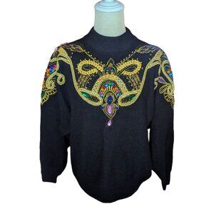 VTG Eugenia Lambswool Angora Jeweled Mock Neck Sweater Extra Large